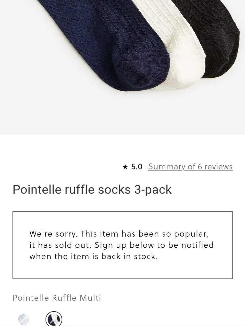 J. Crew Pointelle Ruffle Socks- 3 pack - Navy, Black, Grey